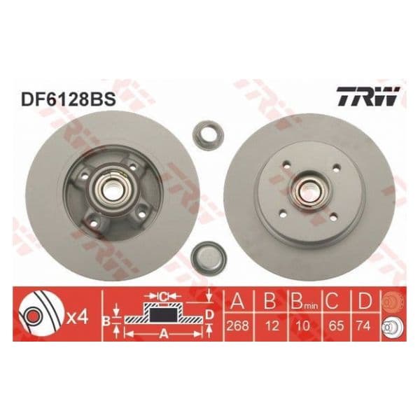 TRW - DF6128BS - Disco de travão traseiro - 3322938091040