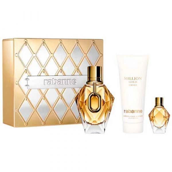 Paco Rabanne Million Gold Woman Eau de Parfum 90ml + Loção Corporal 100ml + Eau de Parfum 10ml Coffret