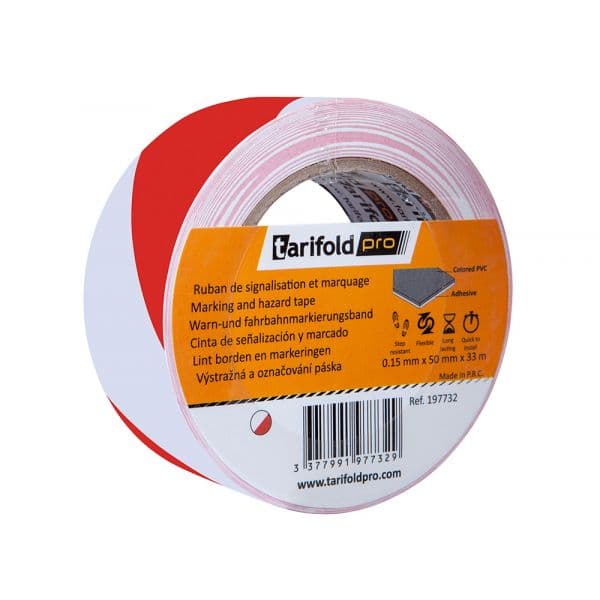Tarifold Fita Adesiva de Segurança para Chão 33m x 50mm Branco/Vermelho 197732