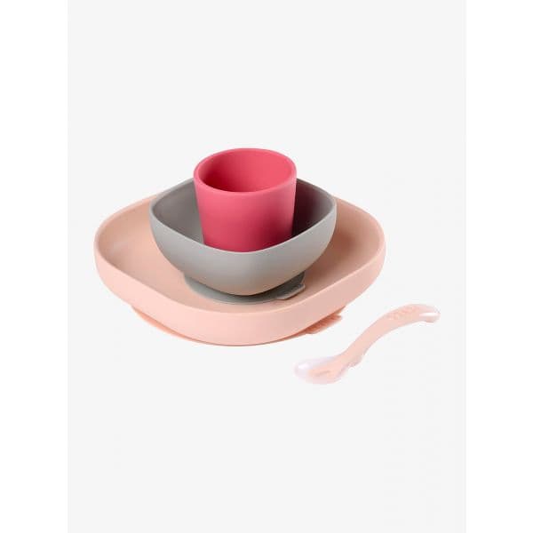 Béaba Conjunto de Refeição 4 Peças Silicone Rosa Claro