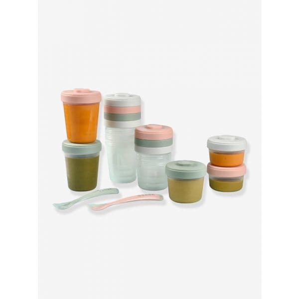 Béaba Conjunto 12 Recipientes+2 Colheres Silicone Verde/Rosa - BB913502
