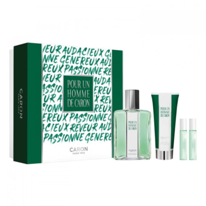 Pour un Homme de Caron Gift Set EDT 125 ml, shower gel 75 ml, miniature Le Matin EDT 5 ml and miniature Le Soir EDP 5 ml