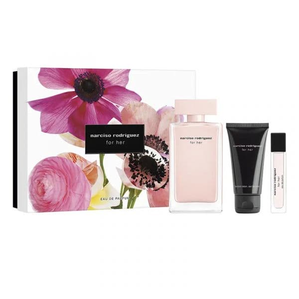 Narciso Rodriguez For Her Eau de Parfum 100ml + Loção Corporal 50ml + Eau de Parfum 10ml Coffret