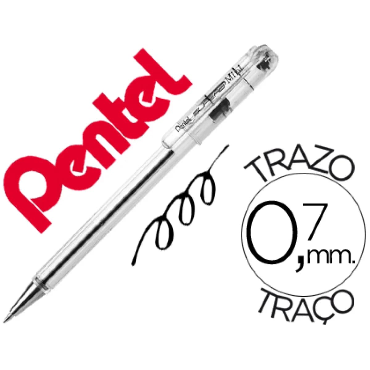 Pentel Esferográfica Mini BK77 0,7mm Preta 12 Un.