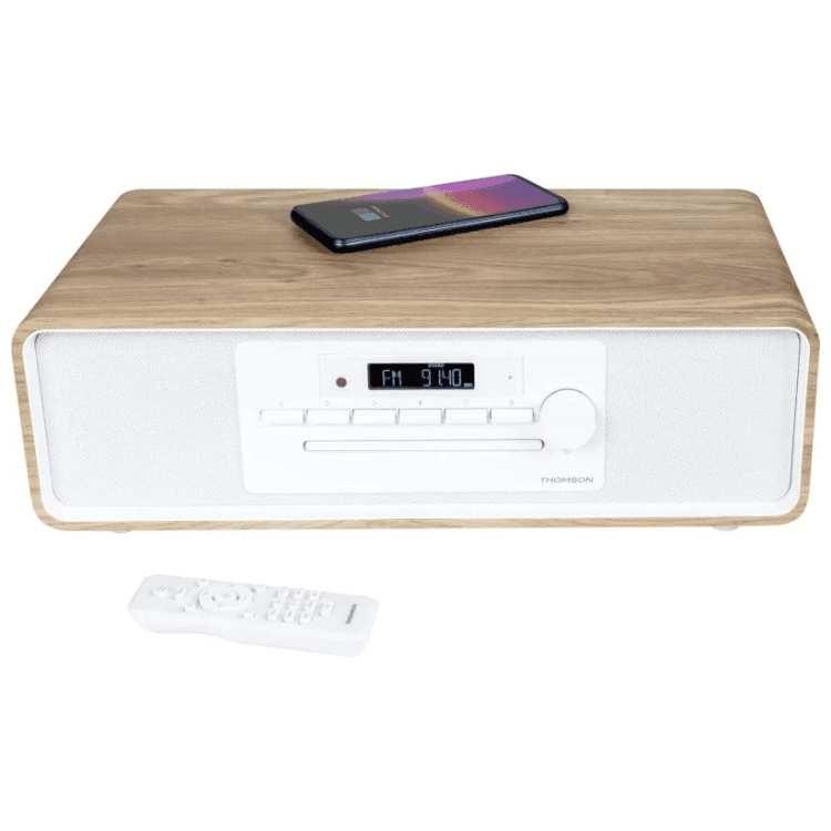 Thomson Micro Sistema MIC301IBT Bluetooth 60W com Carregamento sem Fios Branco/Preto/Madeira