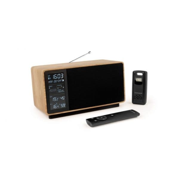 Thomson WS202TBK Coluna Bluetooth Estação Meteorológica Rádio FM Madeira Preto