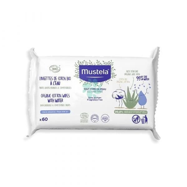 Mustela Bebé Toalhetes de Água com Algodão Bio 60 Unidades