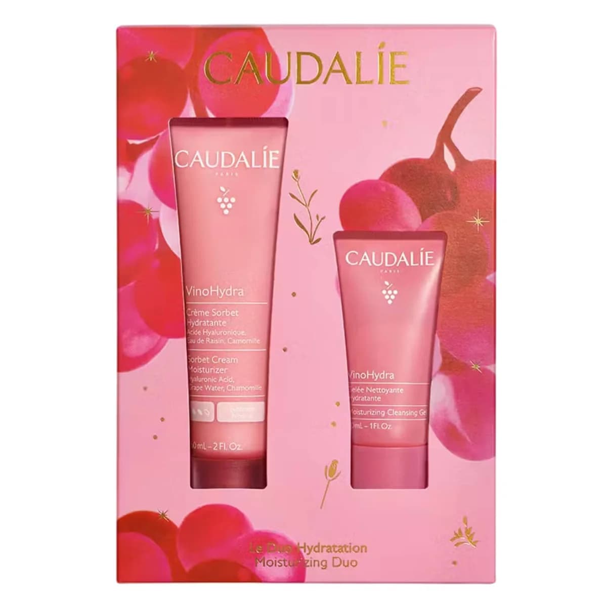 Caudalie VinoHydra Duo Hidratação Creme Sorvente Hidratante 60ml + Geleia de Limpeza Hidratante 30ml Coffret