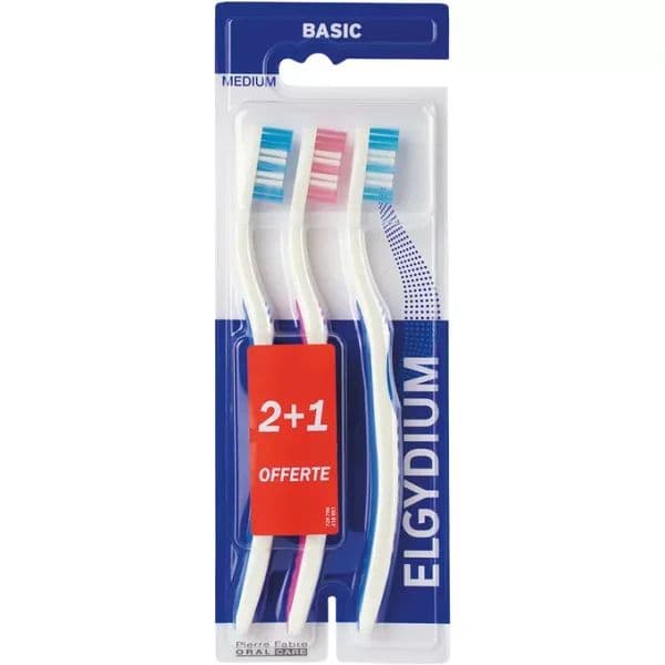 Elgydium Escova de Dentes Basic Média Kit 3 unidades