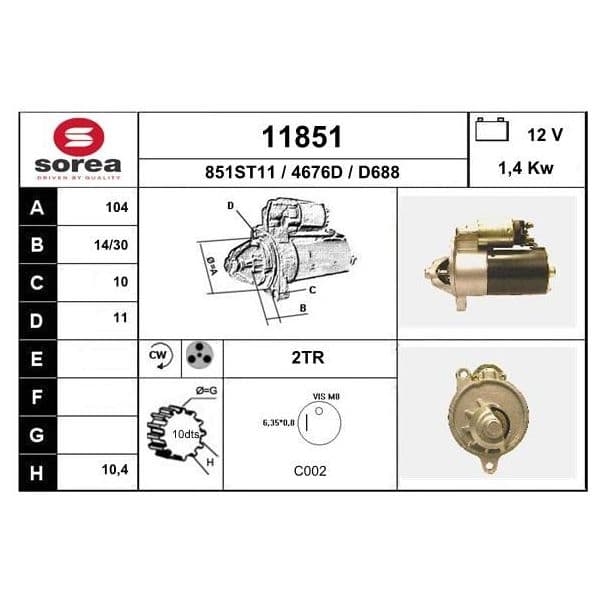 Eai Motores de Arranque / Mazda Pickup 11851
