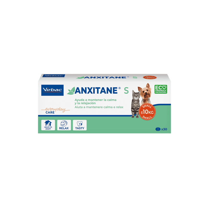 Virbac Anxitane Comprimidos Naturales para Combatir el estrés de Perros y Gatos Talla S