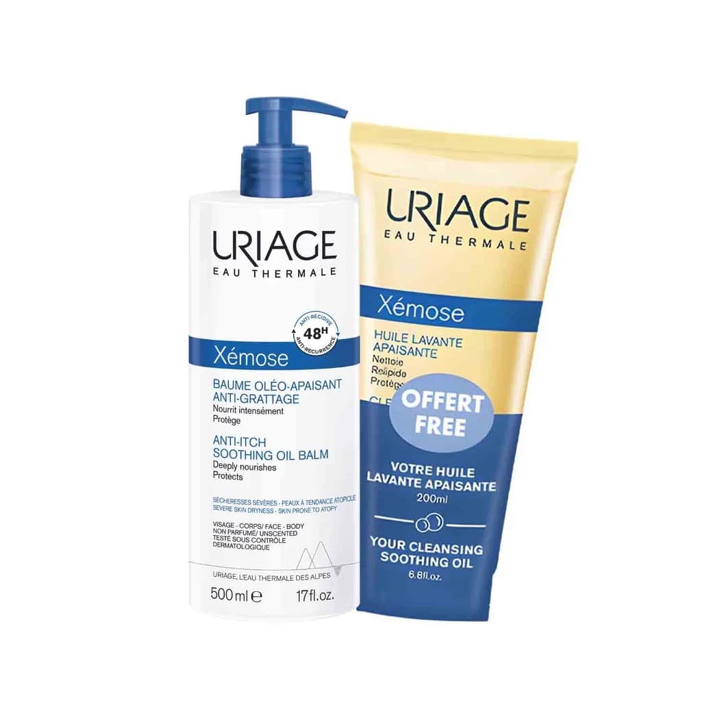 Uriage Pack Xémose C8+ Bálsamo Óleo Limpeza Apaziguador 500ml + Óleo Lavante Apaziguante 200ml