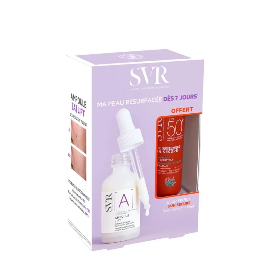 SVR A Lift Ampoule Sérum 30ml + Sun Secure Blur sem Perfume SPF50+ 15ml Coffret