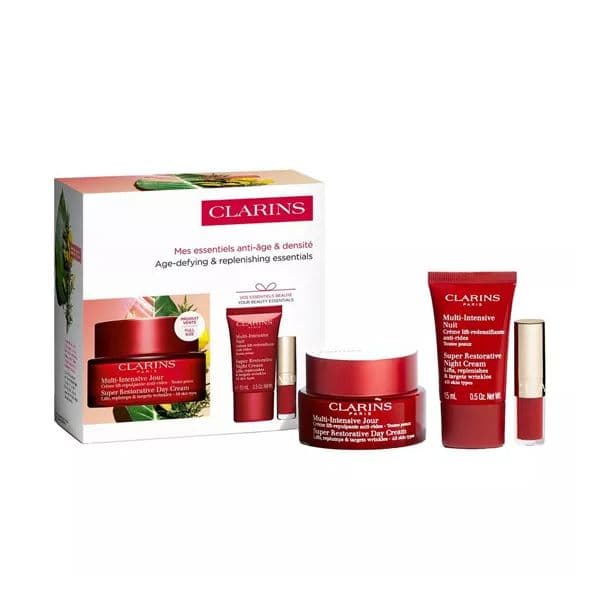 Clarins Super Restorative Day All Skin Types 50ml + Super Restorative Night All Skin Types 15ml + Lip Comfort Oil (03 Cherry) 1.4ml Coffret
