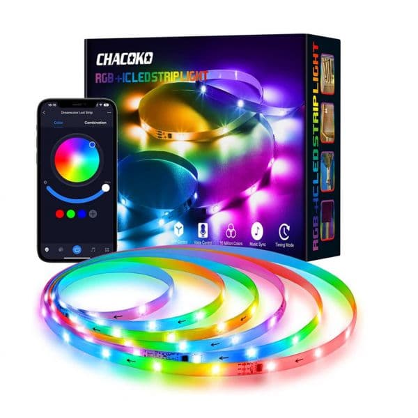Tira led Rgb 10 M com Efeito Arco-íris Impermeável Controlo Por App Bluetooth