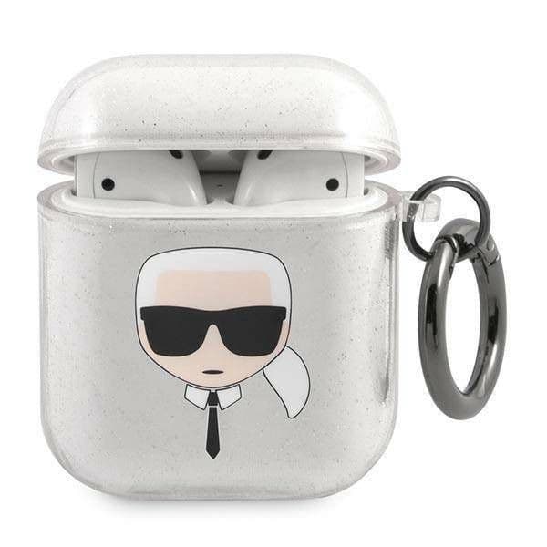 Karl Lagerfeld Capa Kla2Ukhgs AirPods Cover Srebrny/silver + Glitter Karl`s Head