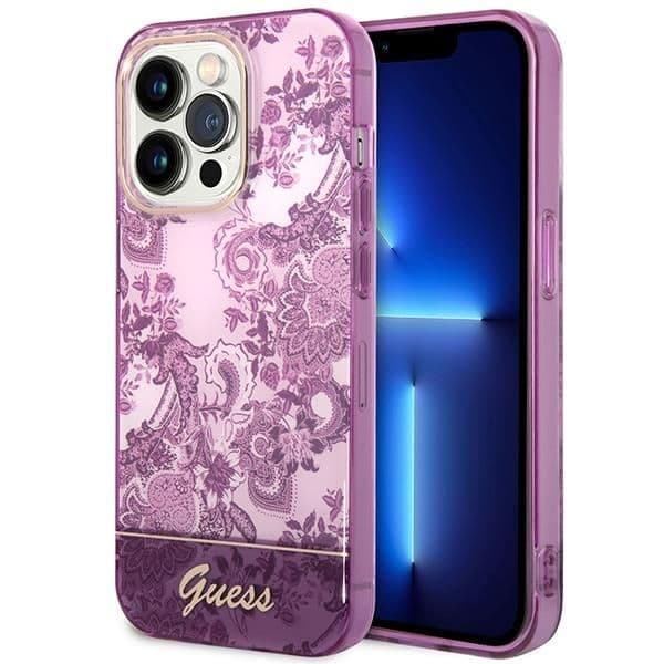Guess Capa Rígida para iPhone 14 Pro Max Fuchsia Porcelain Collection