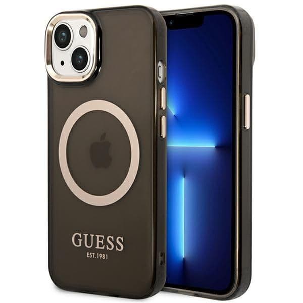 Guess Capa Gold Outline Translucent MagSafe para iPhone 14 Black