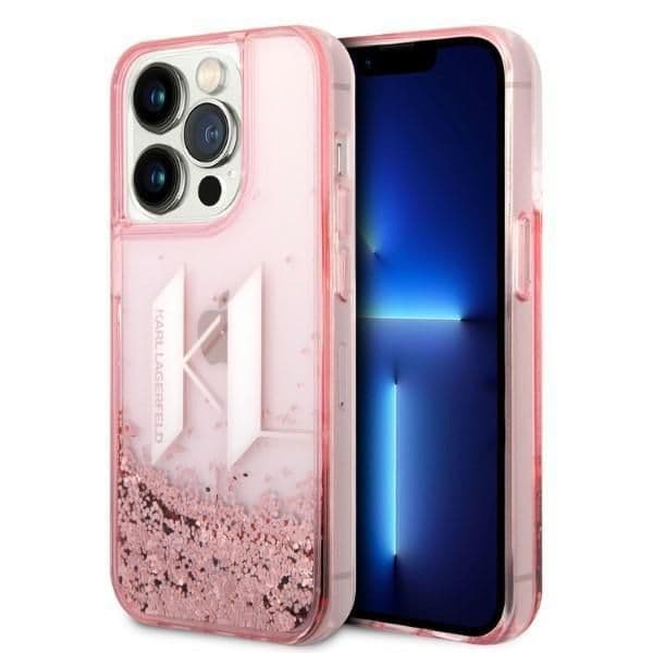 Karl Lagerfeld Capa Liquid Glitter Big KL para iPhone 14 Pro Pink