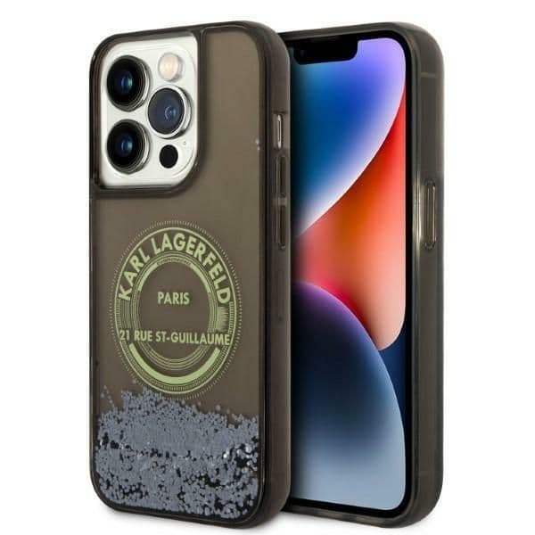 Karl Lagerfeld Capa Liquid Glitter para iPhone 14 Pro Black