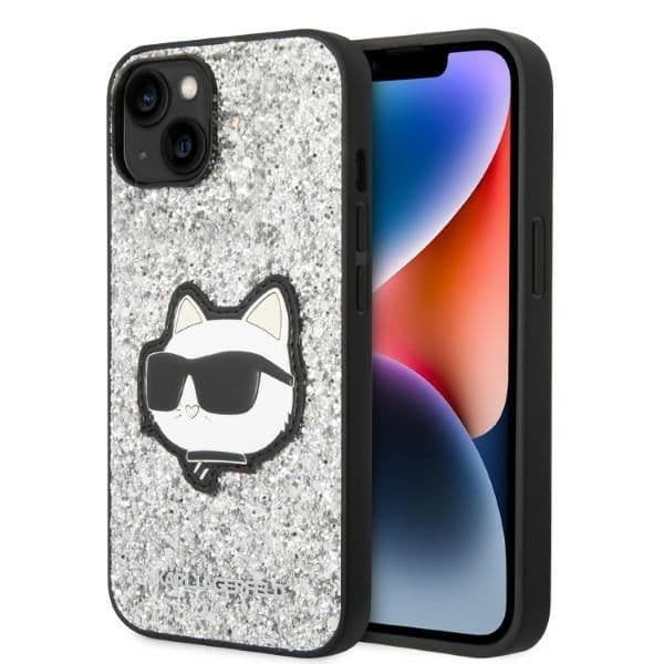Karl Lagerfeld Capa Glitter Choupette Patch para iPhone 14 Silver