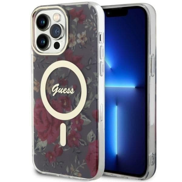Guess Capa MagSafe para iPhone 14 Pro Max Green/Khaki Floral