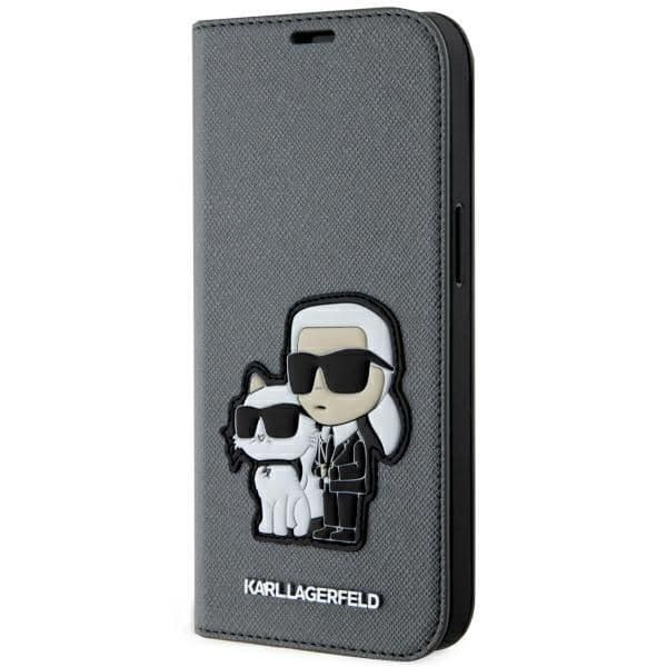 Karl Lagerfeld Capa Saffiano Karl&Choupette para iPhone 14 Silver