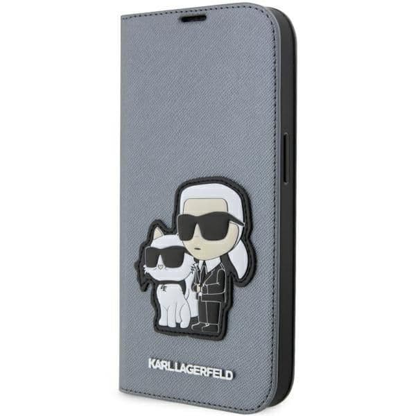 Karl Lagerfeld Capa Bookcase para iPhone 14 Pro Max Silver
