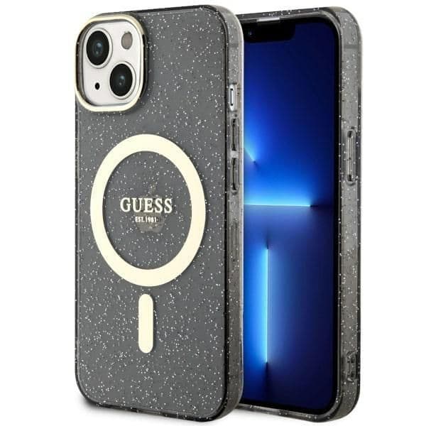 Guess Capa Glitter Gold MagSafe para iPhone 14 Black