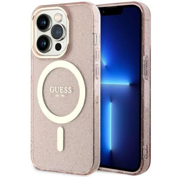 Guess Capa Glitter Gold MagSafe para iPhone 14 Pro Pink