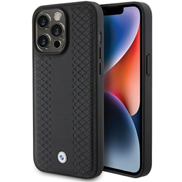 BMW Capa Leather Diamond Pattern para iPhone 15 Pro Black