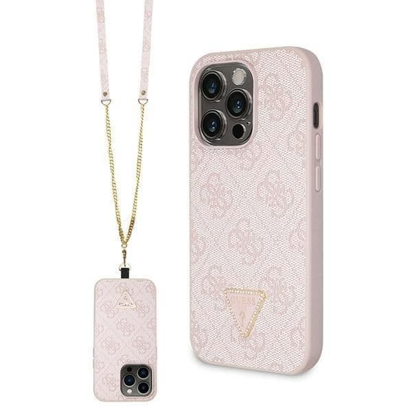 Guess Capa Crossbody 4G com Logo Metálico para iPhone 14 Pro Pink