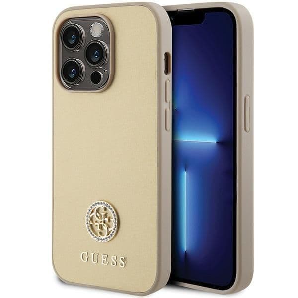 Guess Capa Strass Metal Logo para iPhone 15 Pro Max Gold
