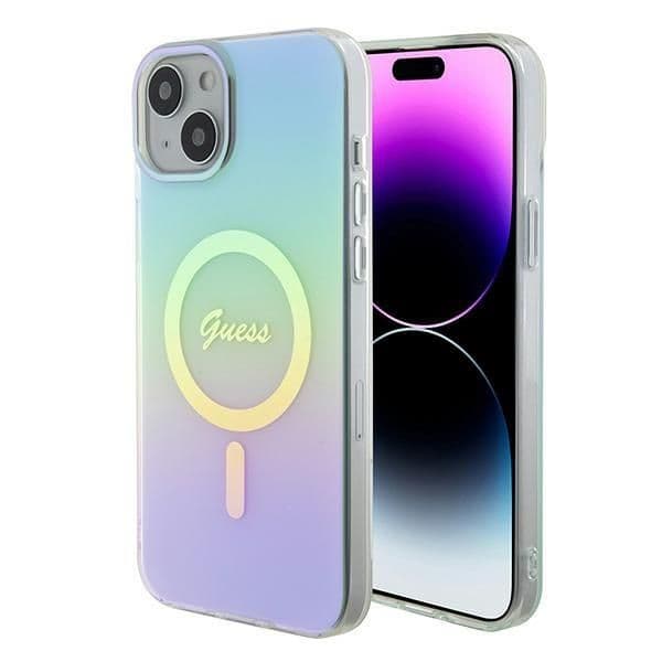 Guess Capa IML Iridescente MagSafe para iPhone 15 Plus Turquoise