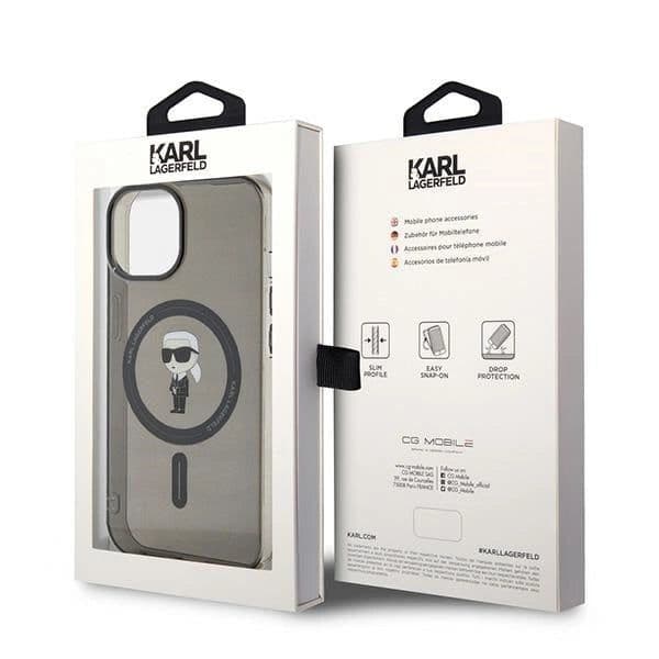 Karl Lagerfeld Capa IML Ikonik para iPhone 15 Preto/Preto Transparente