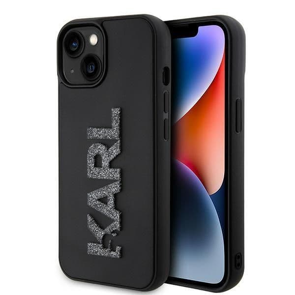 Karl Lagerfeld Capa 3D Rubber Glitter para iPhone 15 Black