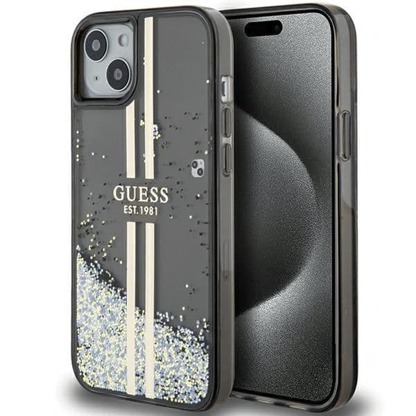 Guess Capa Liquid Glitter Gold Stripes para iPhone 15 Plus Black