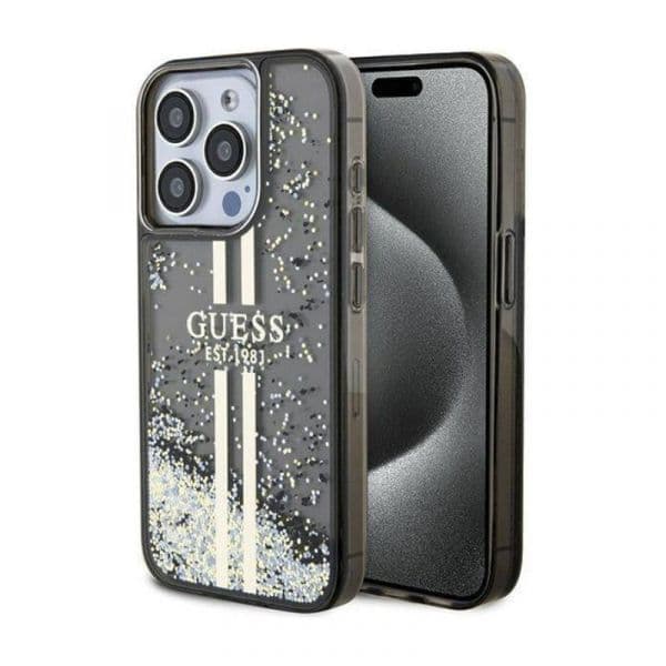 Guess Capa Liquid Glitter Gold Stripes para iPhone 15 Pro Black