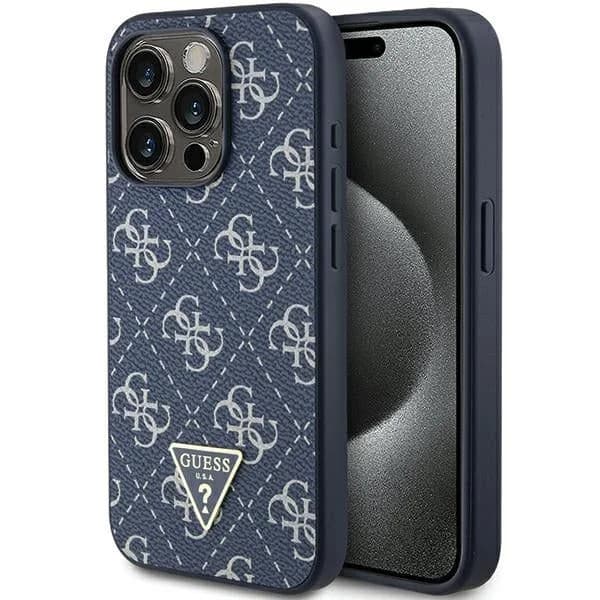 Guess Capa 4G Triangle Metal Logo para iPhone 15 Pro Blue