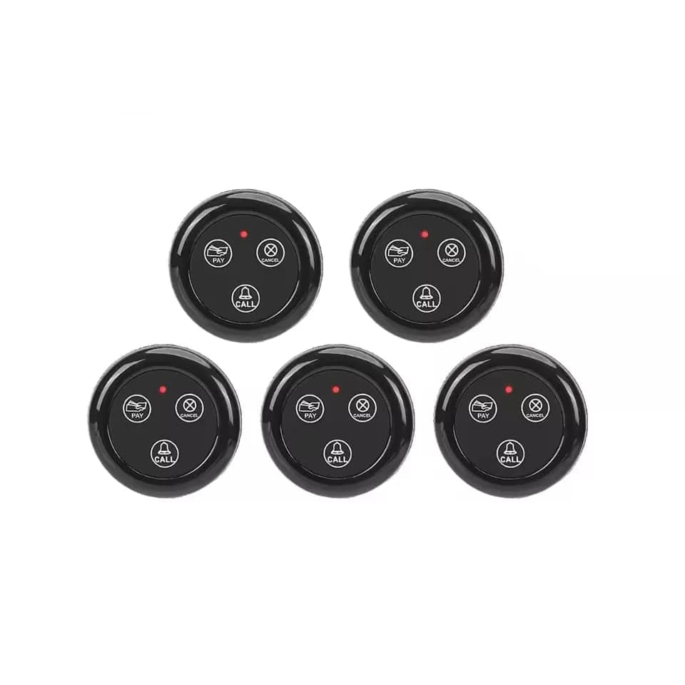 Conjunto 5 Discos de chamada para restaurante / Beeper / Pager com 3 botões alcance 80m