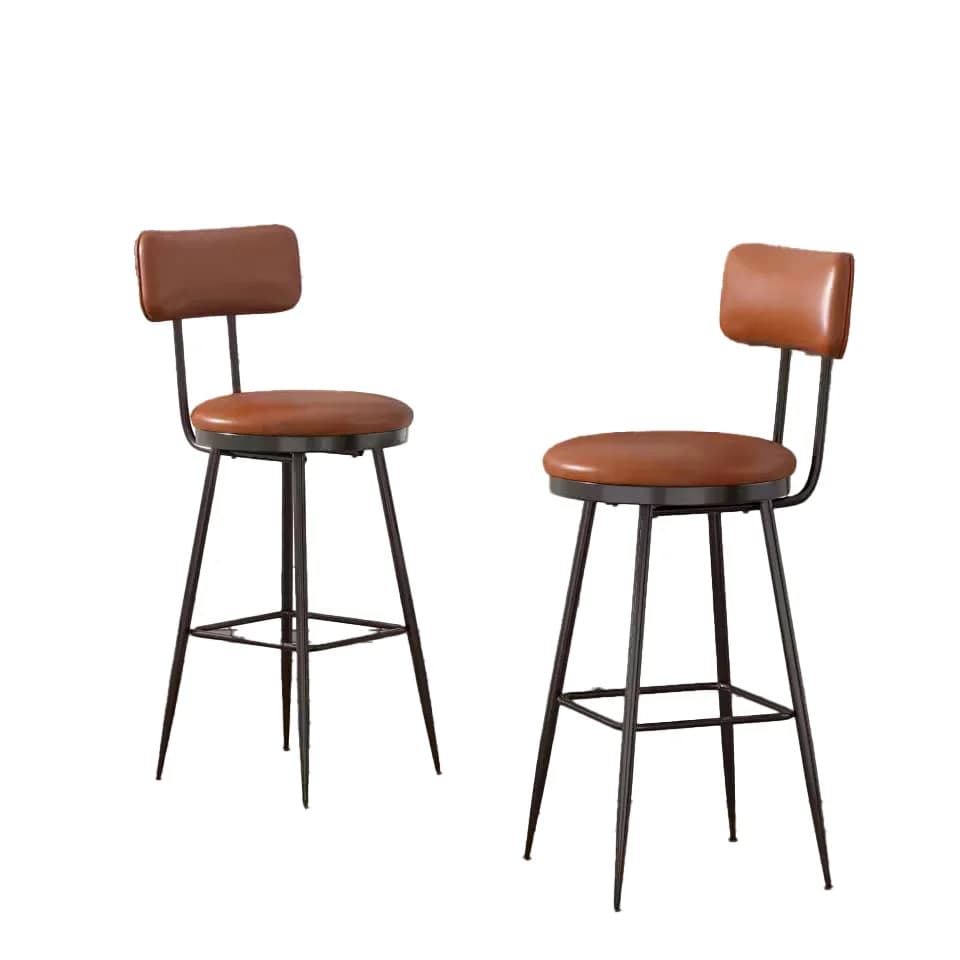 Conjunto de 2 Bancos de Bar Castanhos Metálicos Acolchoados