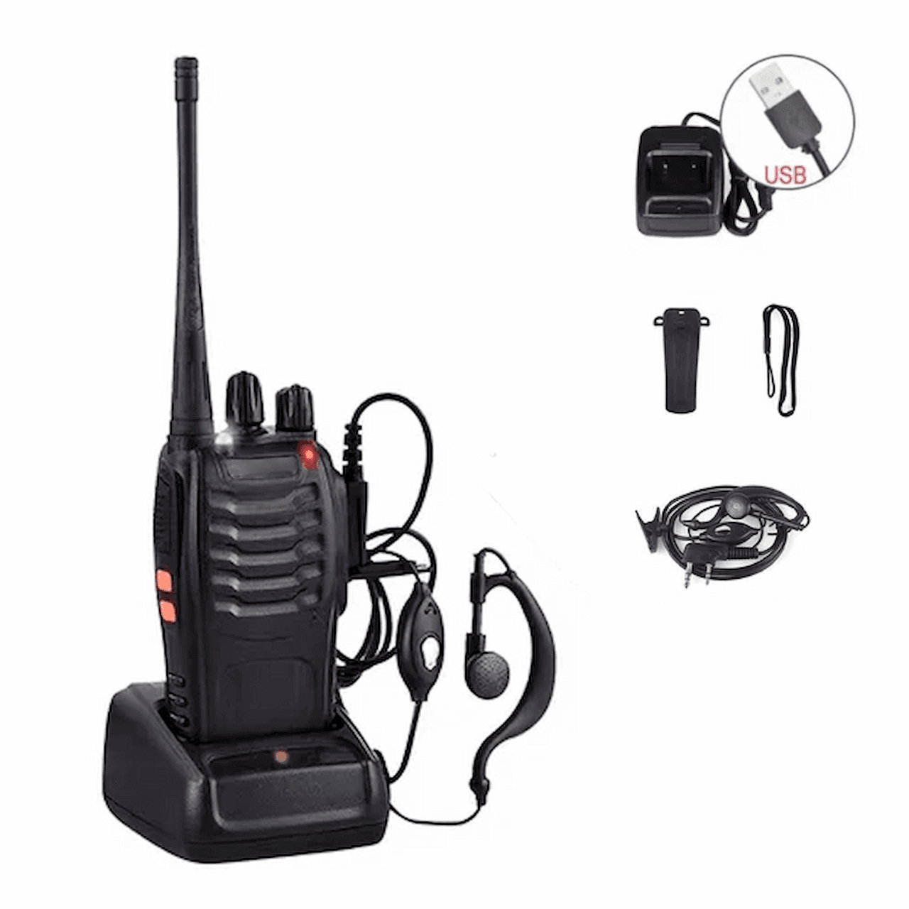 Pack de 4 Walkie Talkies portáteis com carregador USB e auricular