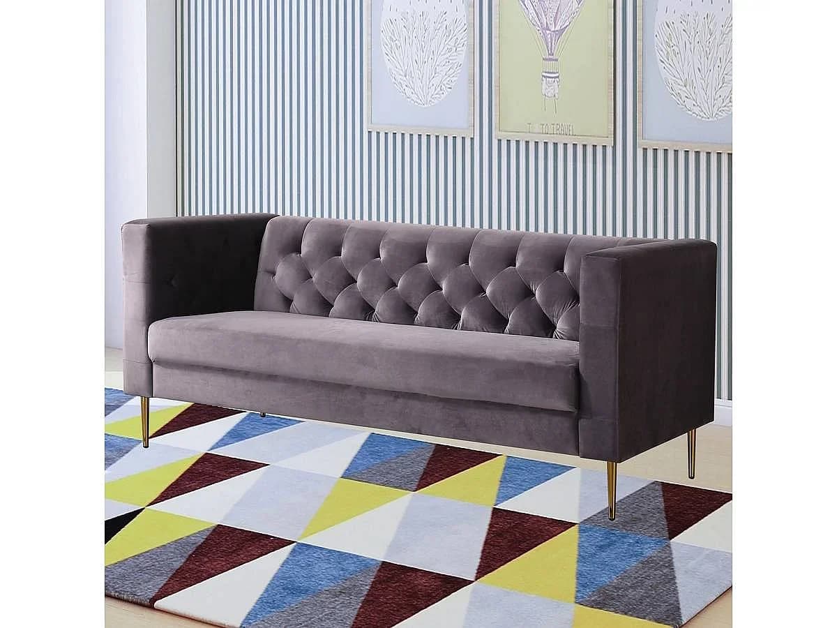 Sofá fixo de veludo "Bruce" - 196 x 76 x 82 cm - 3 lugares - Azul escuro