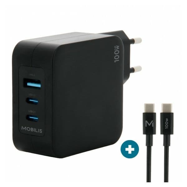 Mobilis 001365 Carregador GaN 100W USB-C/USB-A Preto