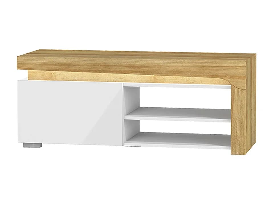Móvel TV 1 gaveta Teo branco e madeira 121cm