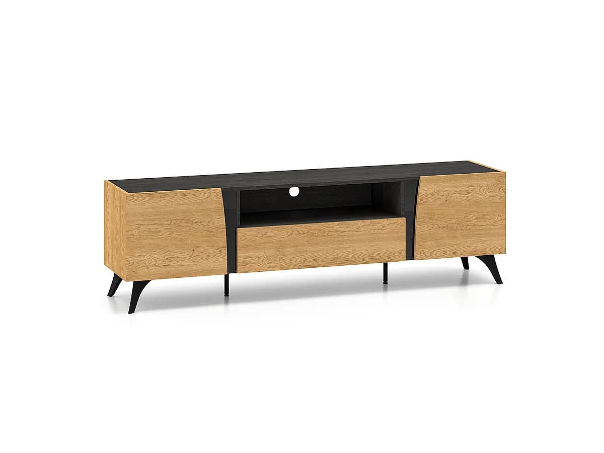Mesa de TV Soah em madeira e preto com 2 portas e 180 cm