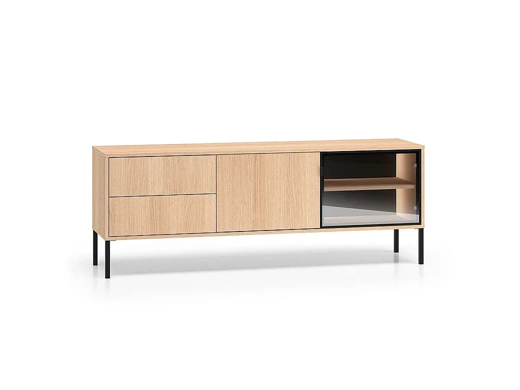 Móvel TV 2 portas 2 gavetas 160 cm Paige Madeira e Preto
