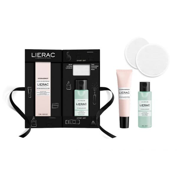 Lierac Hydragenist Creme de Olhos Reafirmante 15 ml + Água Micelar 50ml + Dois Discos Desmaquilhantes Laváveis Coffret