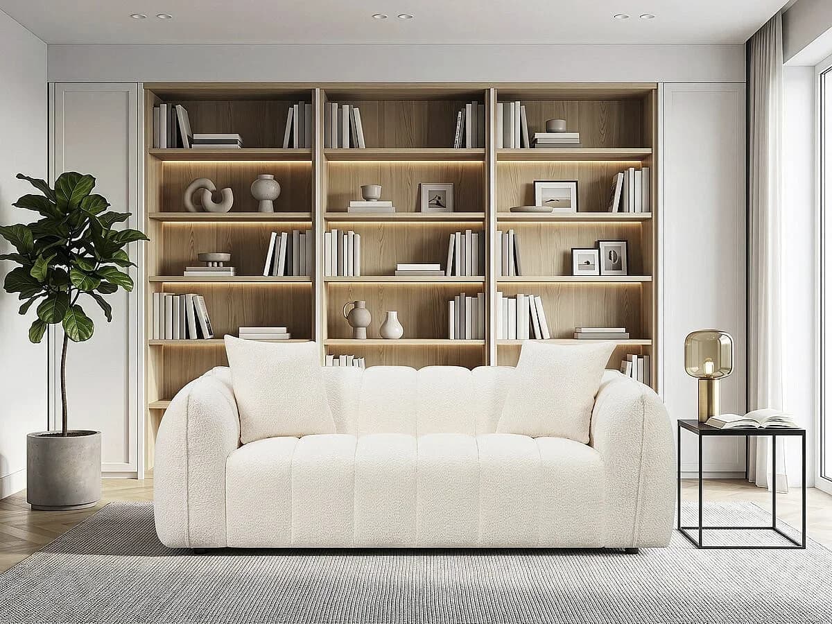 Sofá reto em tecido, estilo <<bubble>>, modelo <<Balzac>> - 3 lugares - Creme