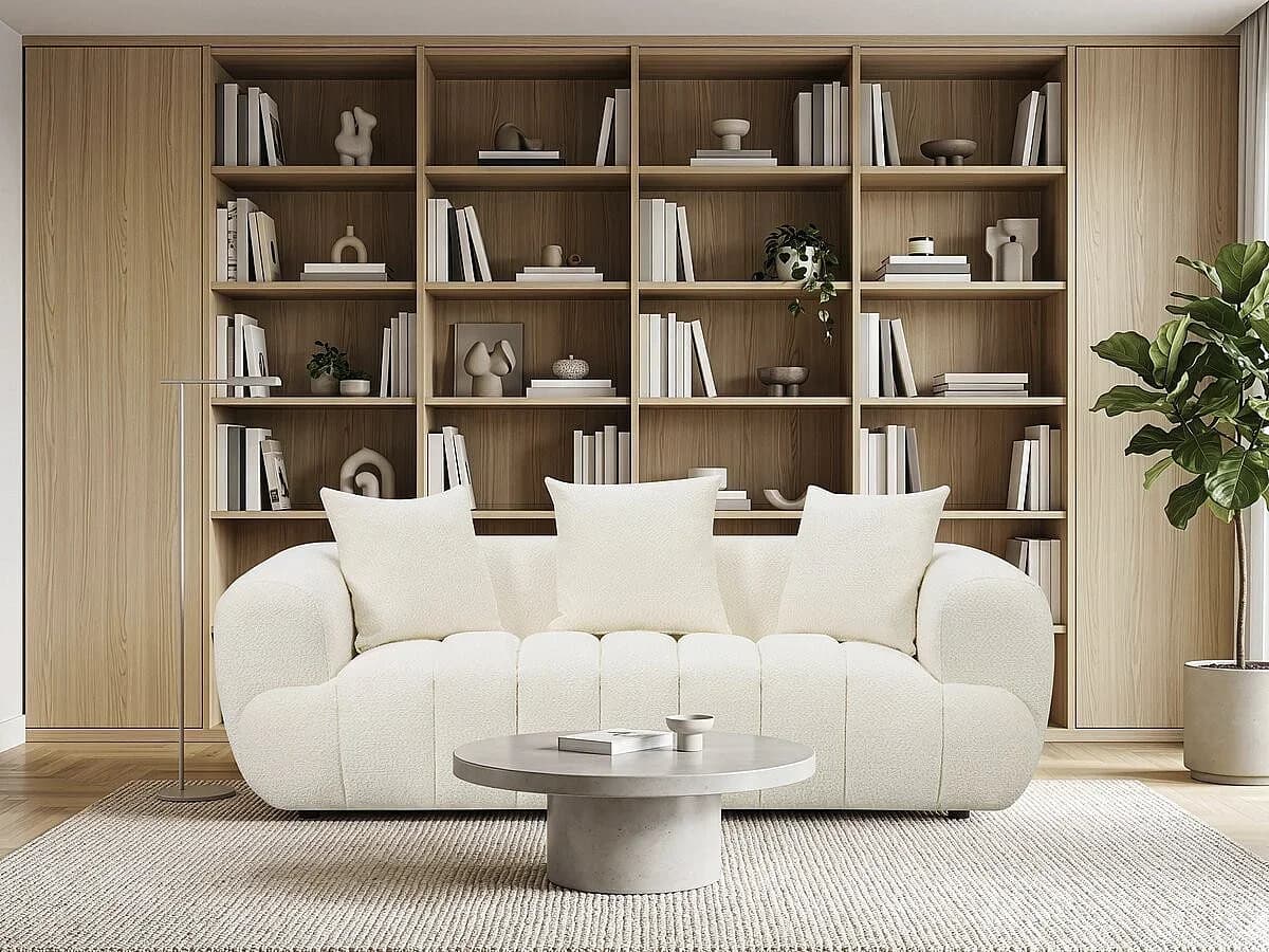 Sofá reto estilo <<bubble>> em tecido texturado <<La Fayette>> - 3 lugares - Creme